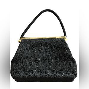 Vintage Handbeaded 1950’s Evening Bag Made in Hong Kong Flip Top in Goldtone